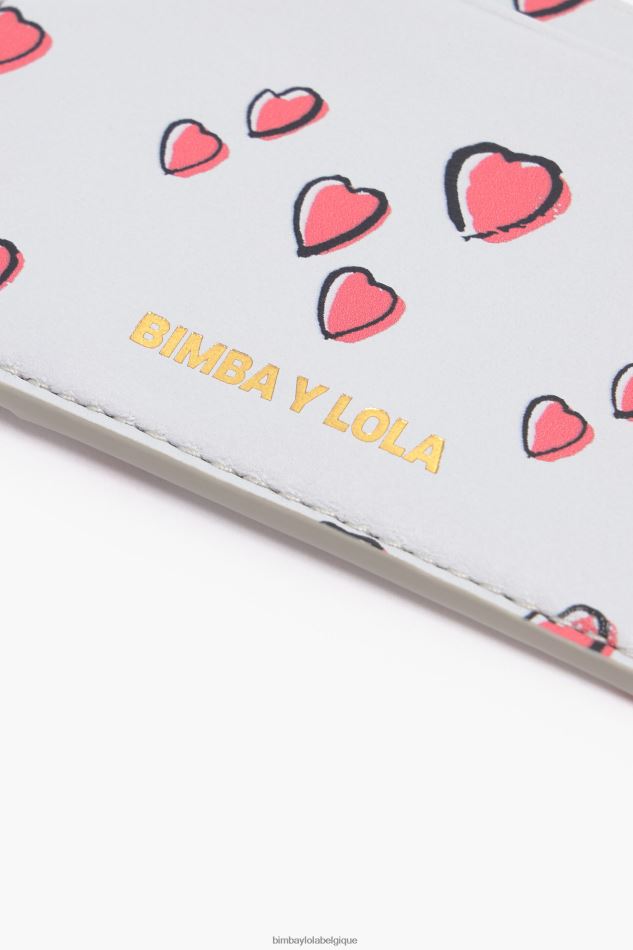 accessoires Bimba Y Lola porte-cartes petits coeurs en cuir gris HV44861005
