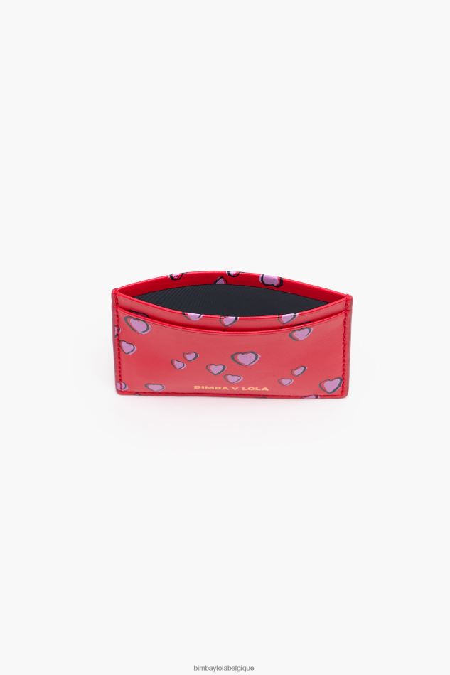 accessoires Bimba Y Lola porte-cartes petits coeurs en cuir rouge HV44861006