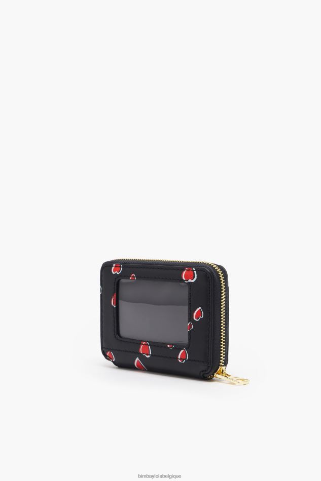 accessoires Bimba Y Lola porte-monnaie en cuir imprimé petits cœurs noir HV44861013