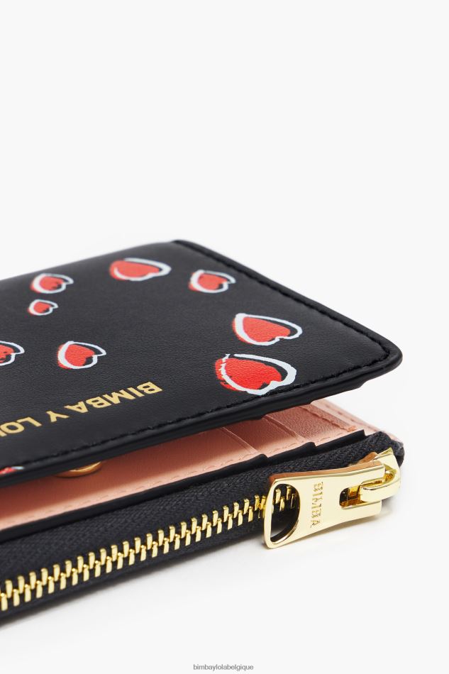 accessoires Bimba Y Lola porte-monnaie en cuir petits coeurs noir HV44861002