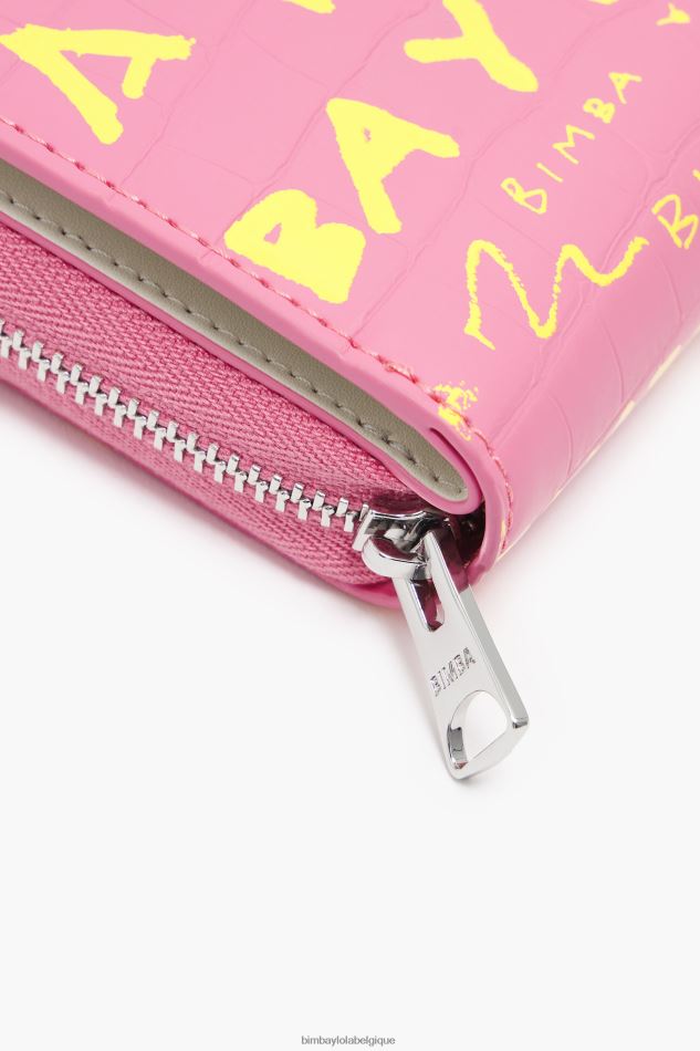 accessoires Bimba Y Lola porte-monnaie à rabat imprimé crocodile rose HV44861044