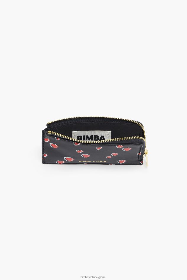 accessoires Bimba Y Lola porte-monnaie rectangulaire en cuir imprimé petits coeurs noir HV44861007