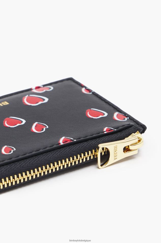 accessoires Bimba Y Lola porte-monnaie rectangulaire en cuir imprimé petits coeurs noir HV44861007