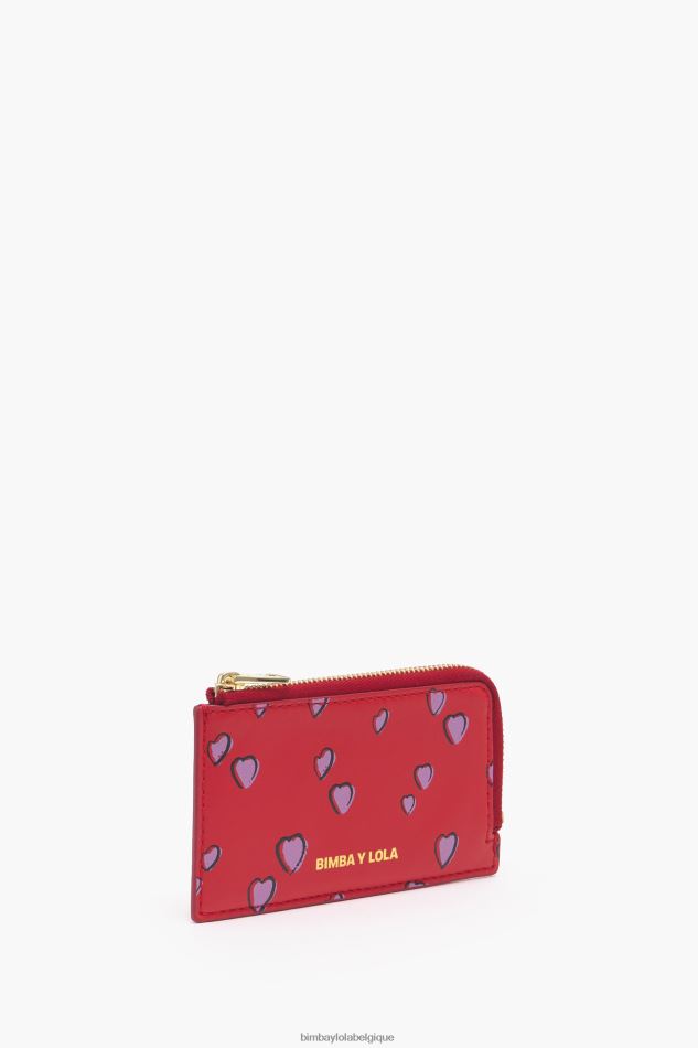 accessoires Bimba Y Lola porte-monnaie rectangulaire en cuir imprimé petits coeurs rouge HV44861009