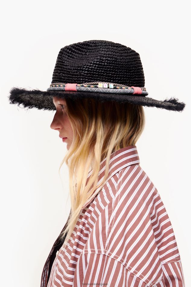 accessoires Bimba Y Lola chapeau de raphia noir HV4486864