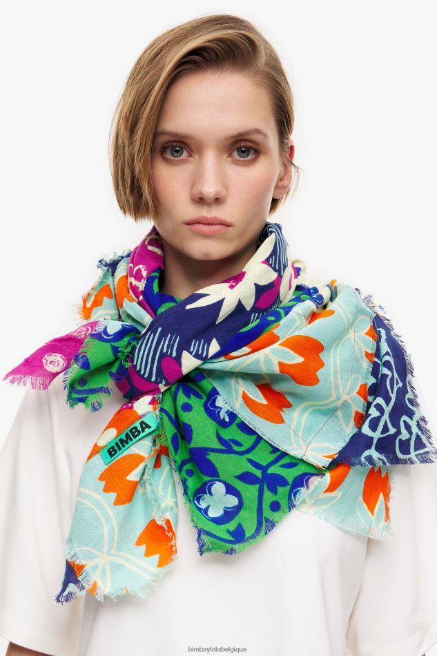 accessoires Bimba Y Lola châle patchwork bleu vert HV4486650