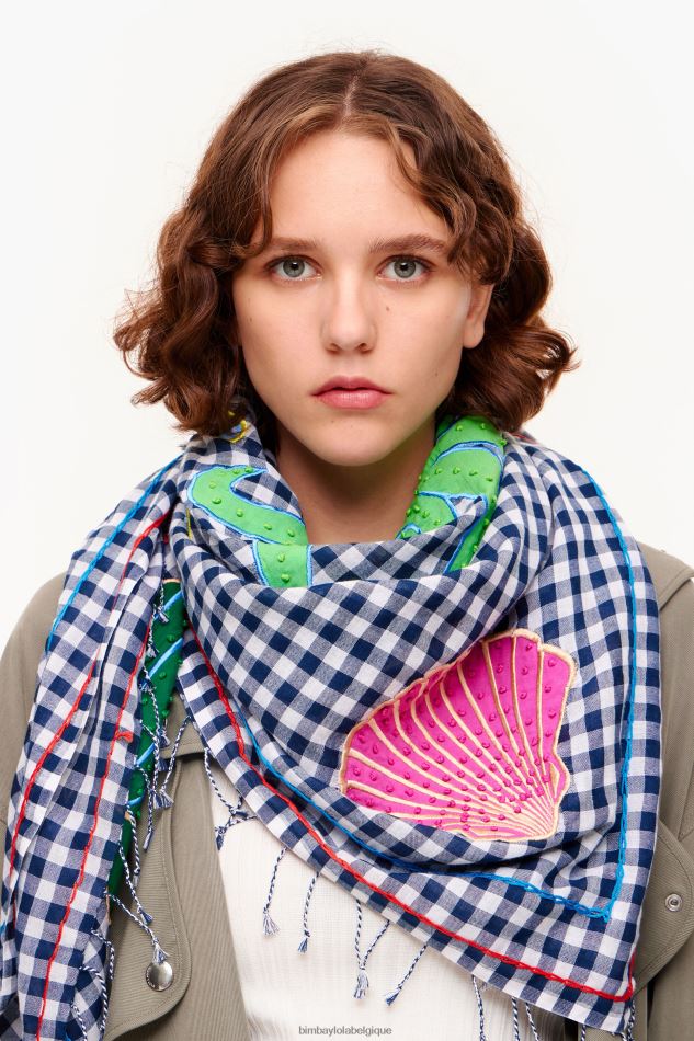 accessoires Bimba Y Lola châle vichy brodé bleu marine HV4486632