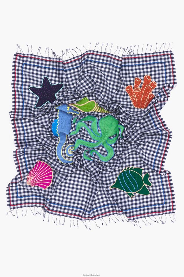 accessoires Bimba Y Lola châle vichy brodé bleu marine HV4486632