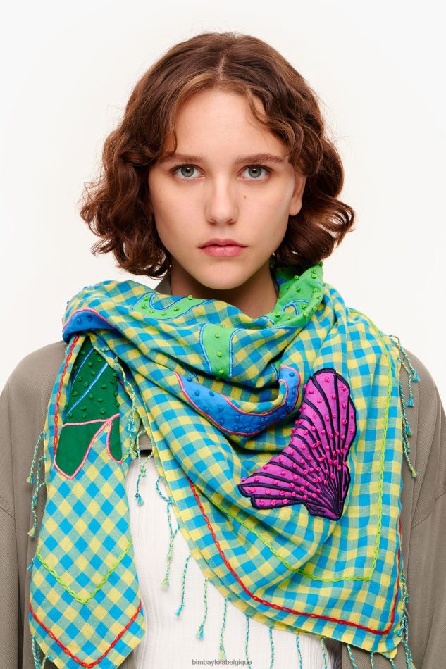 accessoires Bimba Y Lola châle vichy brodé jaune HV4486633