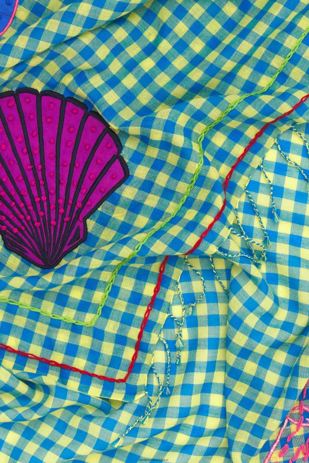 accessoires Bimba Y Lola châle vichy brodé jaune HV4486633