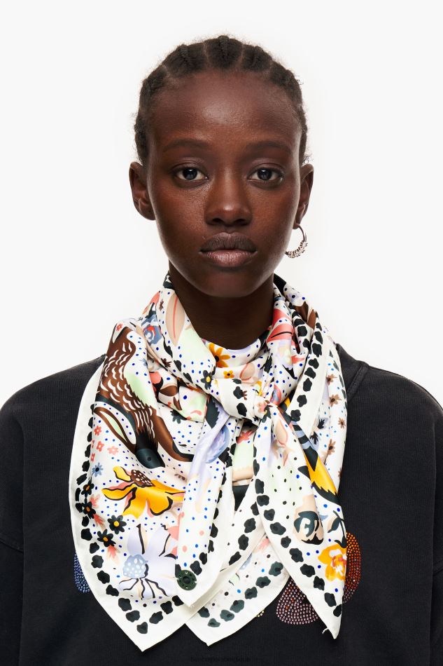 accessoires Bimba Y Lola écharpe fleurs oiseaux papillons blanc HV4486637