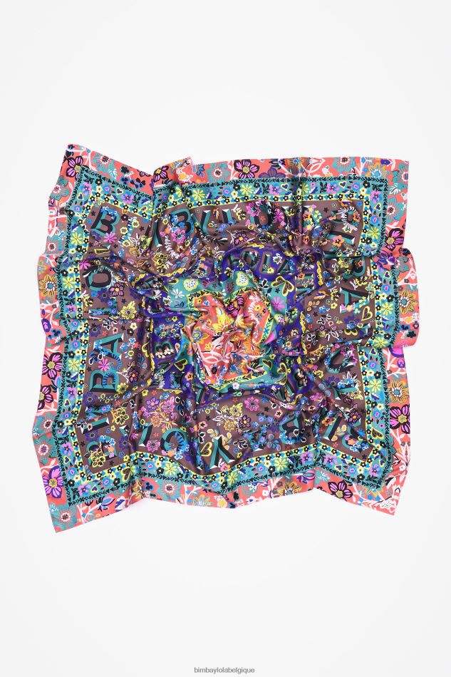 accessoires Bimba Y Lola foulard à fleurs et logos taupe HV4486636