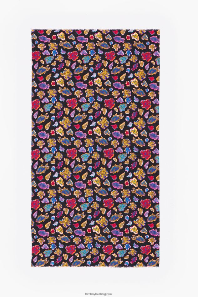 accessoires Bimba Y Lola long paréo de mer poisson en coton noir HV4486610