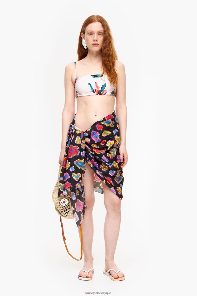 accessoires Bimba Y Lola long paréo de mer poisson en coton noir HV4486610