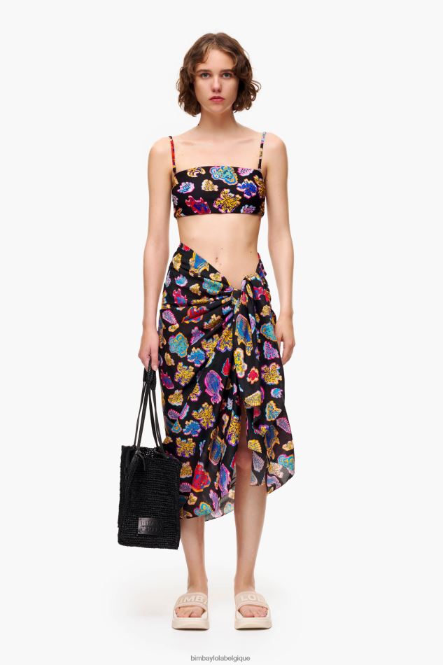 accessoires Bimba Y Lola long paréo de mer poisson en coton noir HV4486610