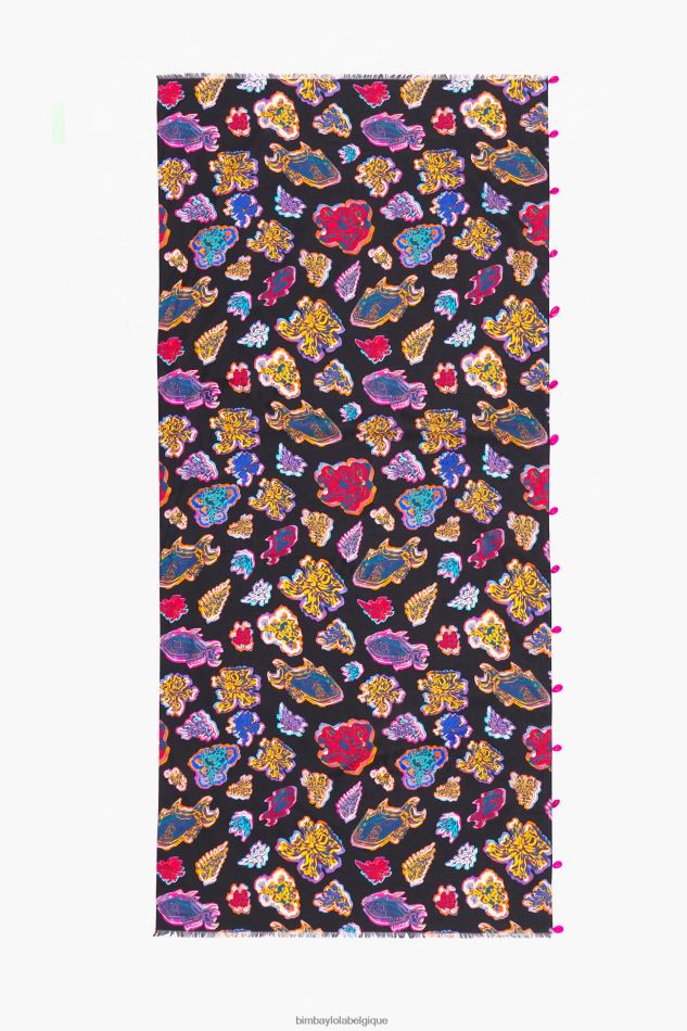 accessoires Bimba Y Lola paréo de mer court poisson en coton noir HV4486612