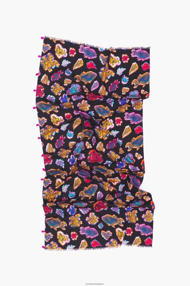 accessoires Bimba Y Lola paréo de mer court poisson en coton noir HV4486612