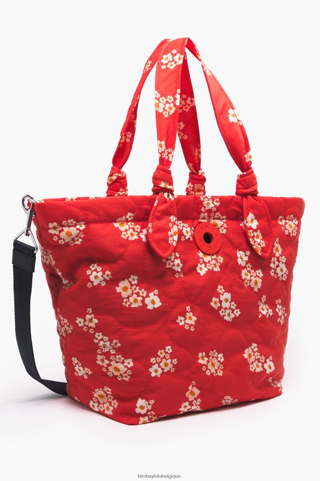 accessoires Bimba Y Lola sac cabas en nylon fleurs acryliques rouge HV4486133