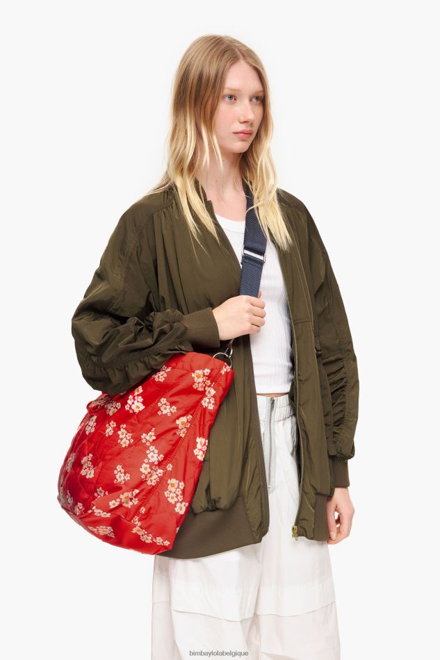 accessoires Bimba Y Lola sac cabas en nylon fleurs acryliques rouge HV4486133