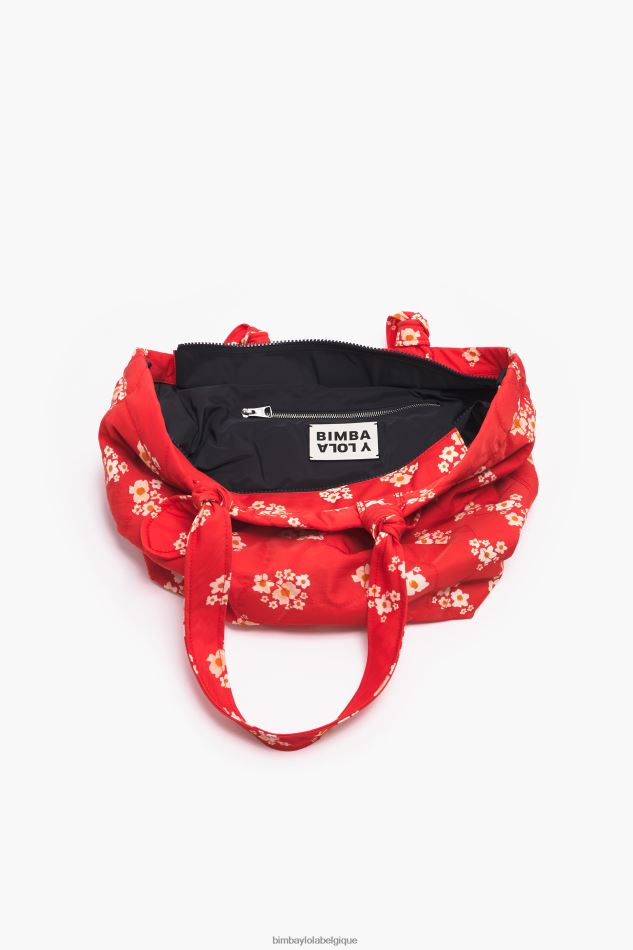 accessoires Bimba Y Lola sac cabas en nylon fleurs acryliques rouge HV4486133