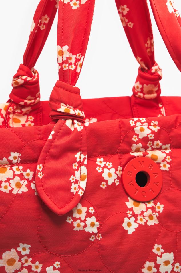 accessoires Bimba Y Lola sac cabas en nylon fleurs acryliques rouge HV4486133