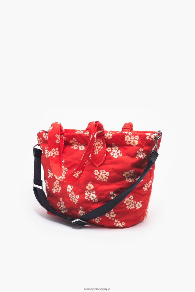 accessoires Bimba Y Lola sac cabas en nylon fleurs acryliques rouge HV4486133