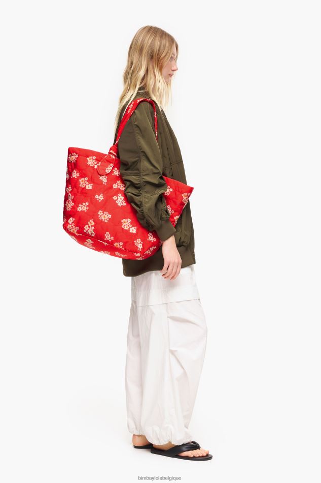 accessoires Bimba Y Lola sac cabas en nylon fleurs acryliques rouge HV4486133