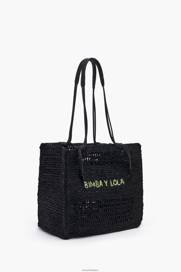 accessoires Bimba Y Lola sac cabas en raphia noir HV4486115
