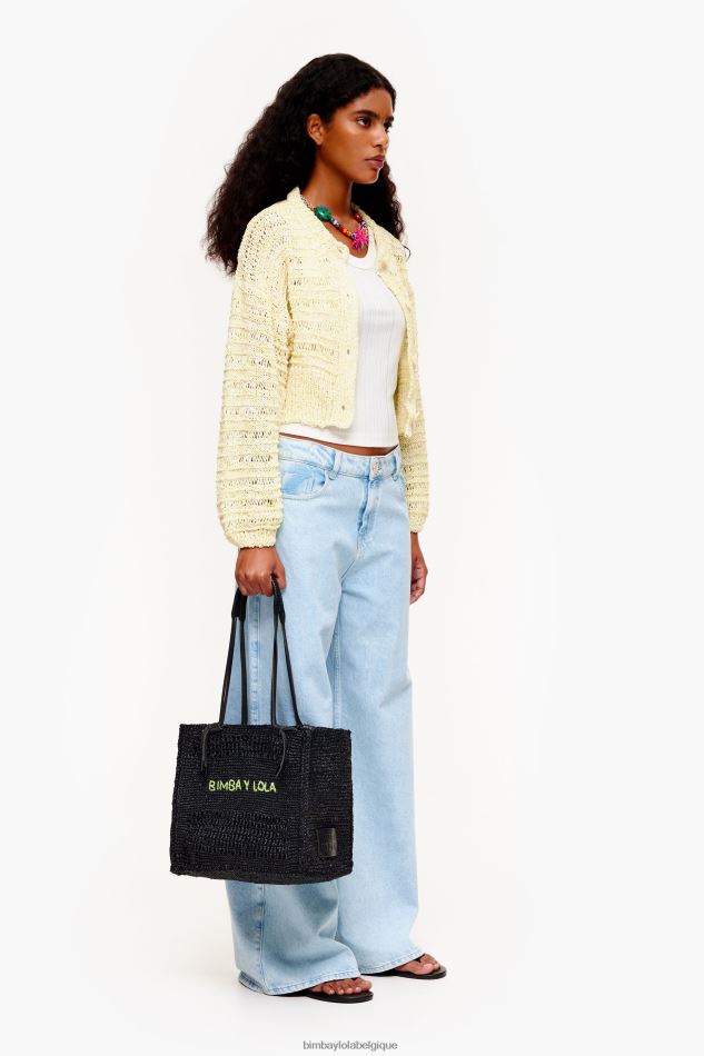 accessoires Bimba Y Lola sac cabas en raphia noir HV4486115