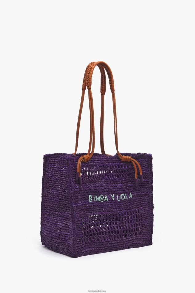 accessoires Bimba Y Lola sac cabas en raphia violet HV4486113