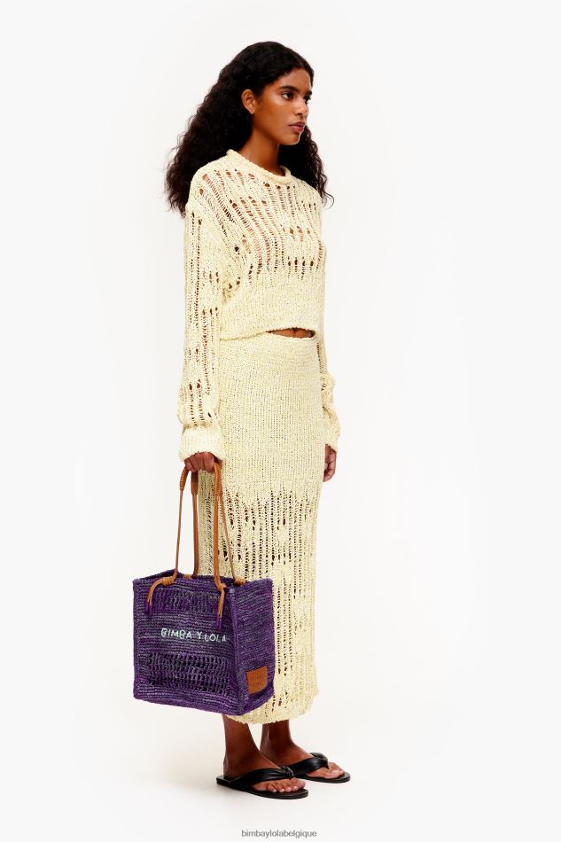 accessoires Bimba Y Lola sac cabas en raphia violet HV4486113