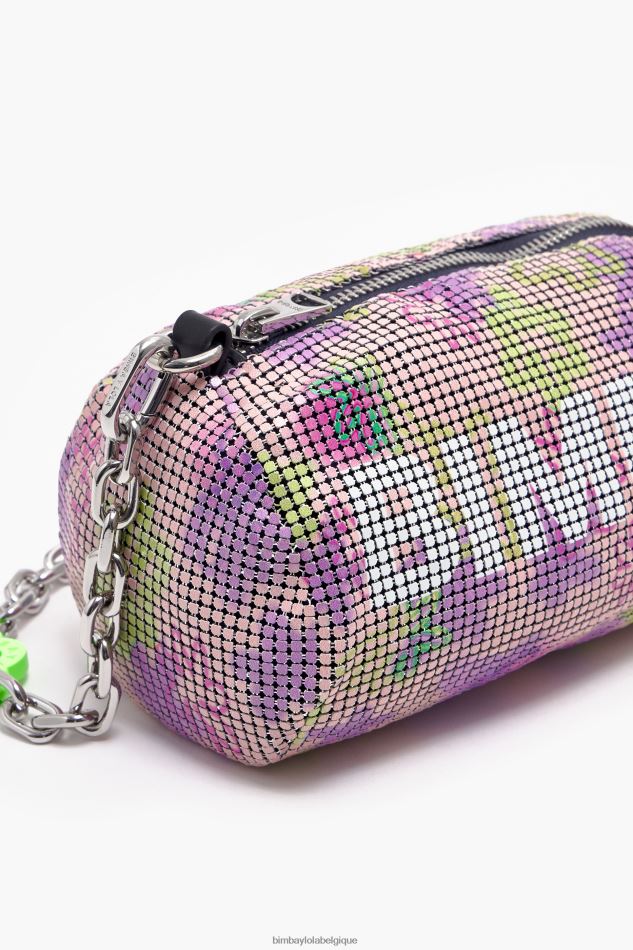 accessoires Bimba Y Lola sac cylindrique en maille de pulvérisation de fleurs rose HV4486142