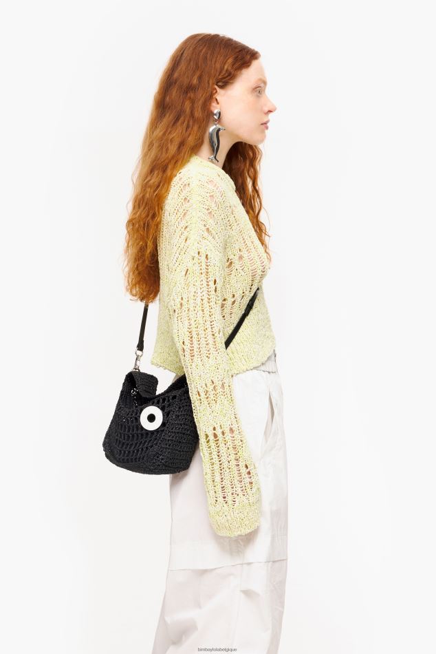 accessoires Bimba Y Lola sac hobo en raphia noir HV44866