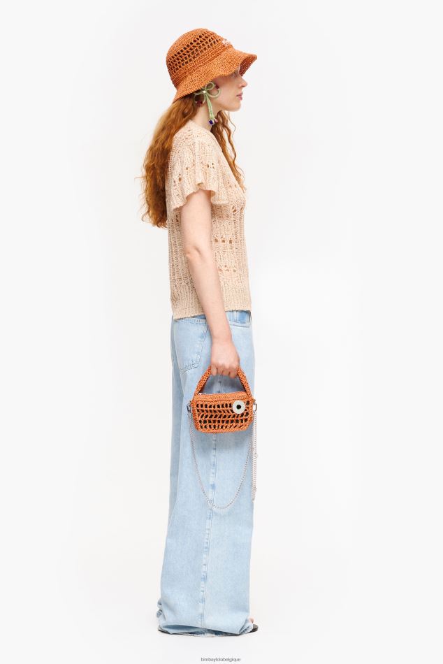 accessoires Bimba Y Lola sac hobo en raphia orange HV44869