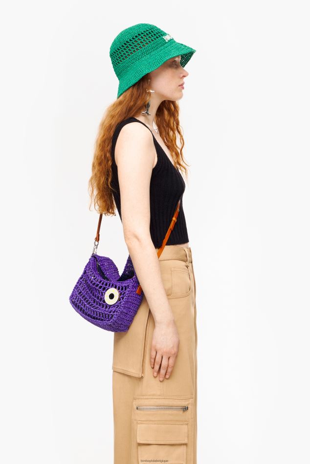 accessoires Bimba Y Lola sac hobo en raphia violet HV44868