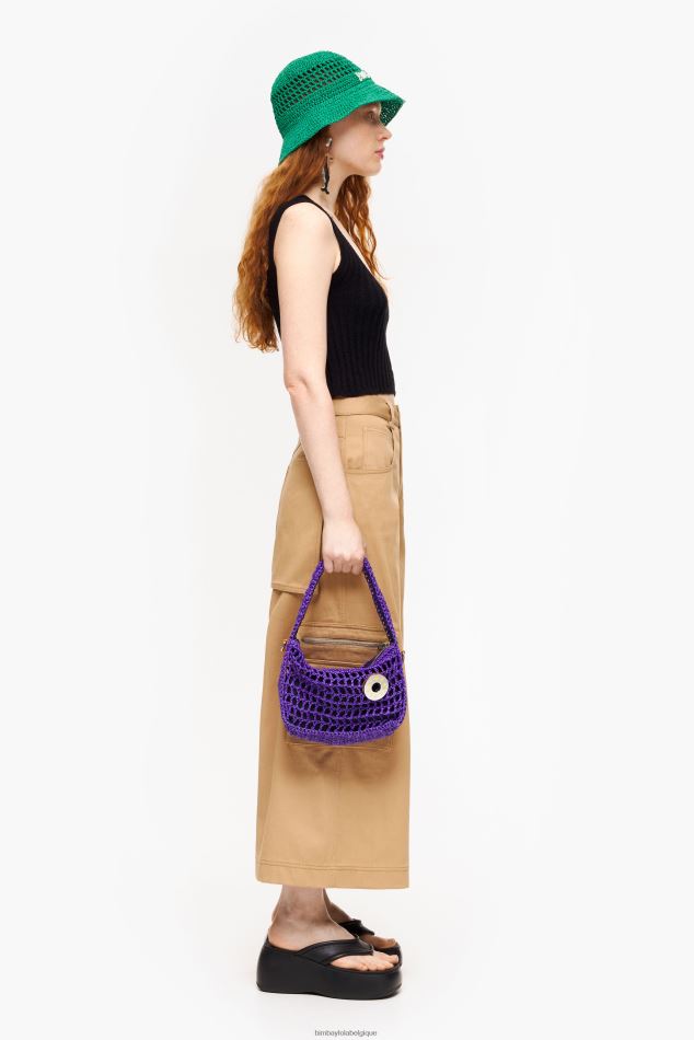 accessoires Bimba Y Lola sac hobo en raphia violet HV44868