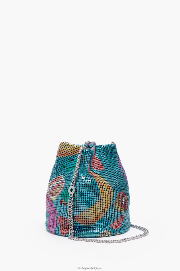 accessoires Bimba Y Lola sac seau en résille à imprimé bananas mix bleu vert HV4486145
