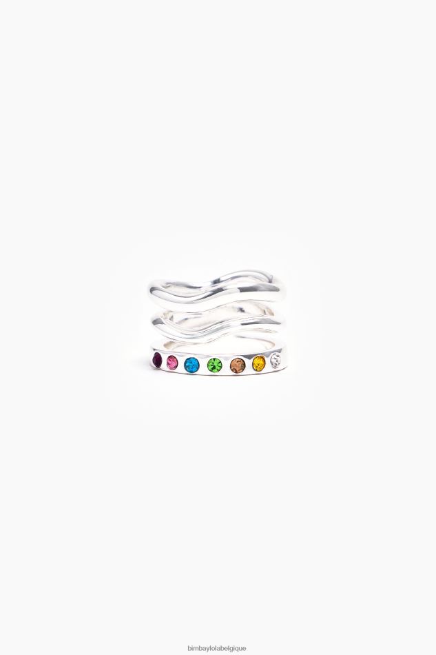 accessoires Bimba Y Lola bague à cristaux trois rangs multicolore HV4486842
