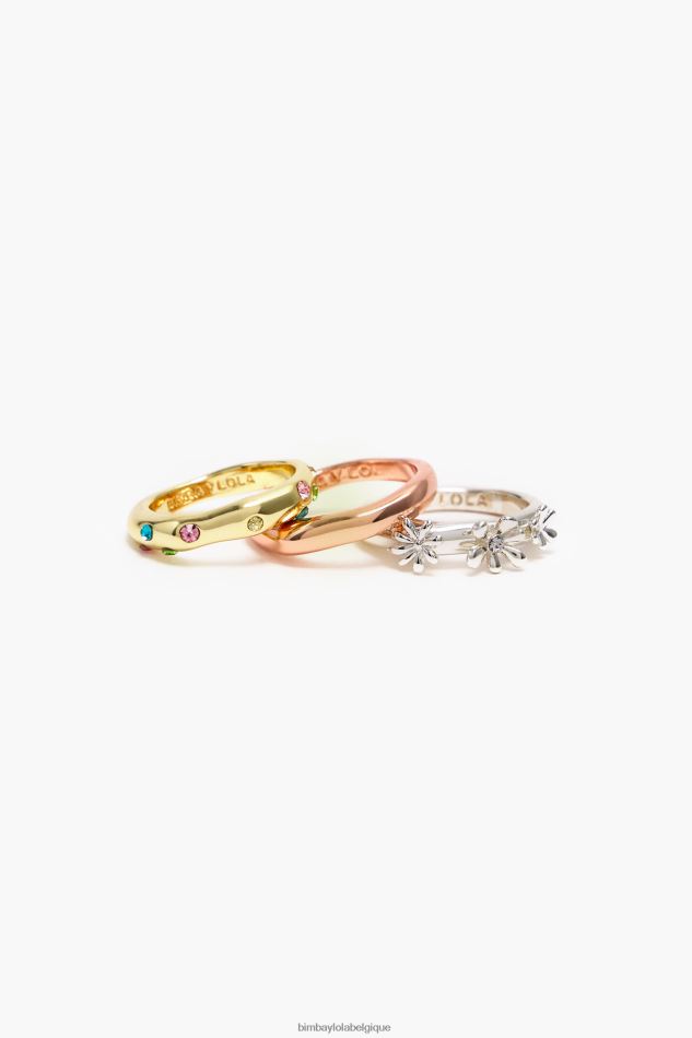 accessoires Bimba Y Lola ensemble d'anneaux fleurs et cristaux HV4486684