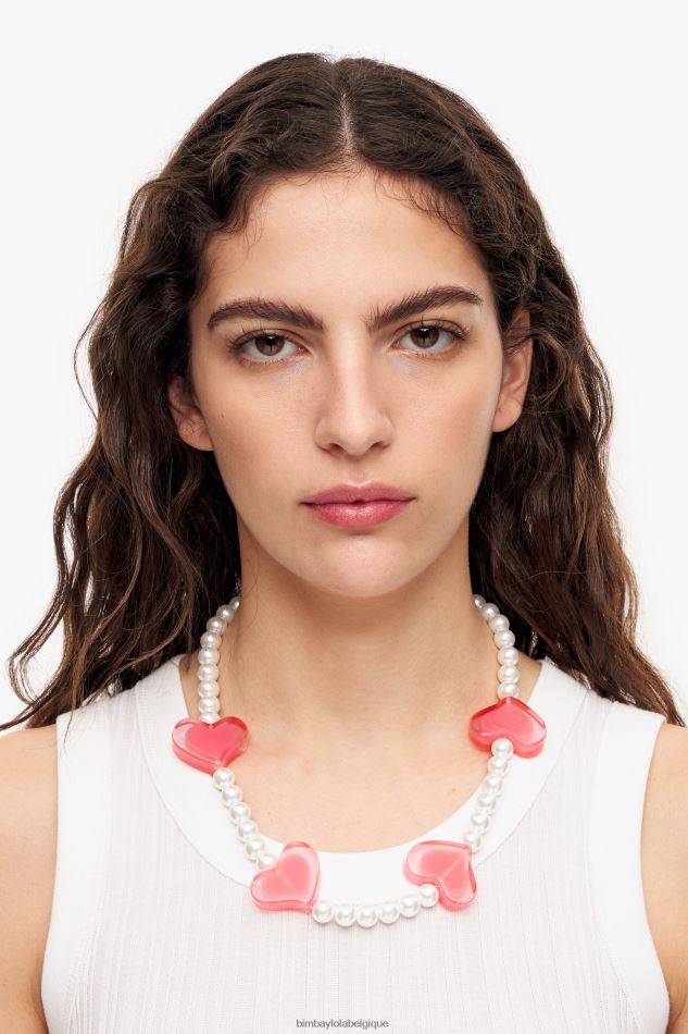 accessoires Bimba Y Lola collier coeurs en résine rose HV4486752
