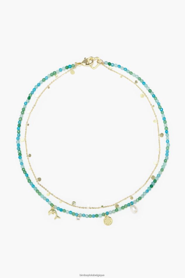 accessoires Bimba Y Lola collier court dauphin pierres turquoises doré HV4486731