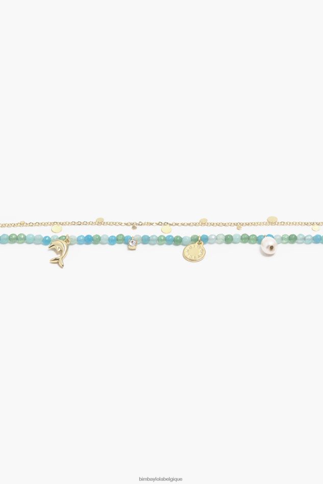 accessoires Bimba Y Lola collier court dauphin pierres turquoises doré HV4486731