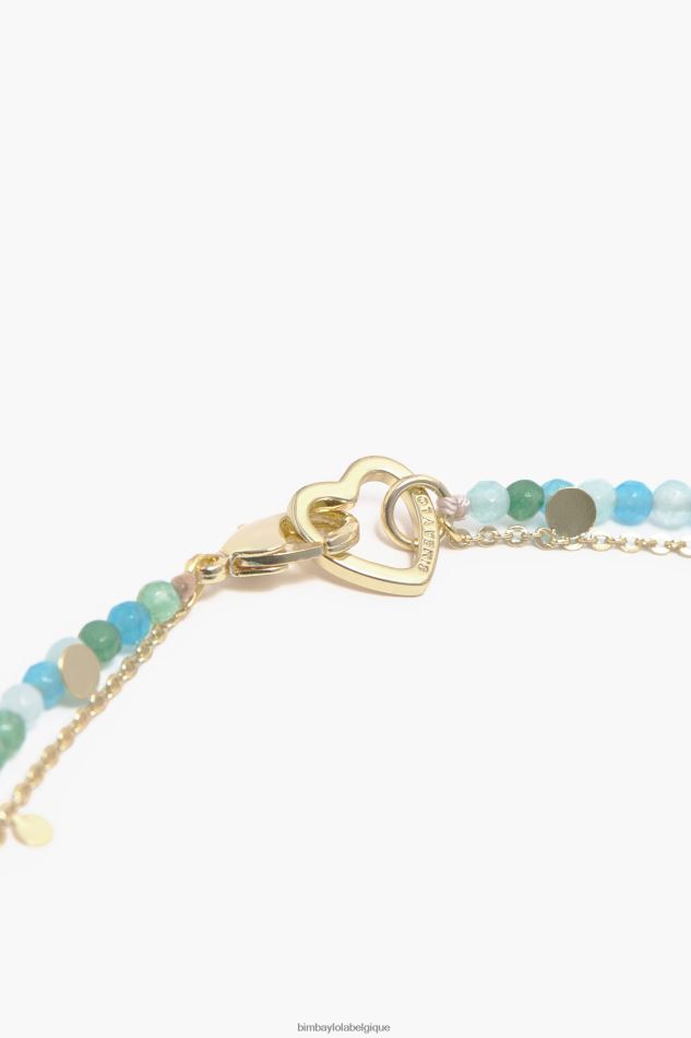 accessoires Bimba Y Lola collier court dauphin pierres turquoises doré HV4486731
