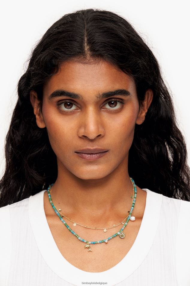 accessoires Bimba Y Lola collier dauphin pierres courtes turquoise HV4486732