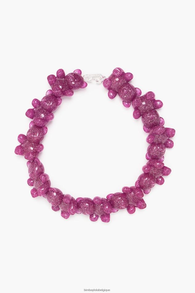 accessoires Bimba Y Lola collier ours en peluche à paillettes rose HV4486800