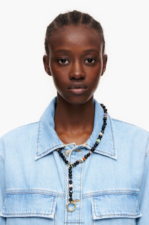 accessoires Bimba Y Lola long collier de pierres noir HV4486768