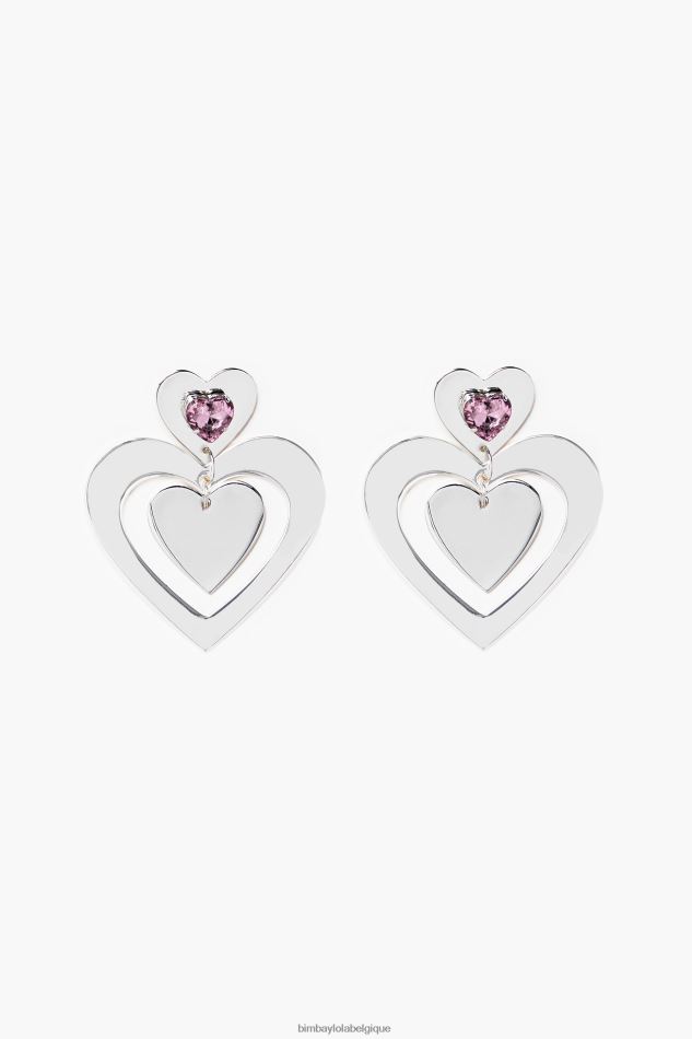 accessoires Bimba Y Lola boucles d'oreilles créoles cristaux coeur argent HV4486739