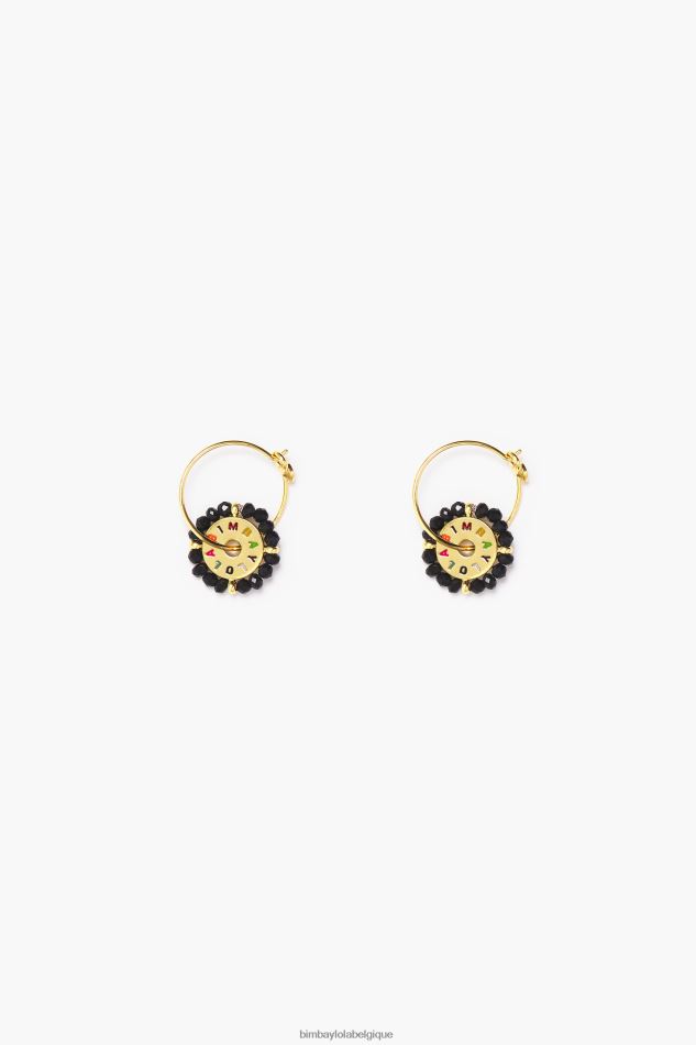 accessoires Bimba Y Lola boucles d'oreilles créoles dorées en cristal noir HV4486814