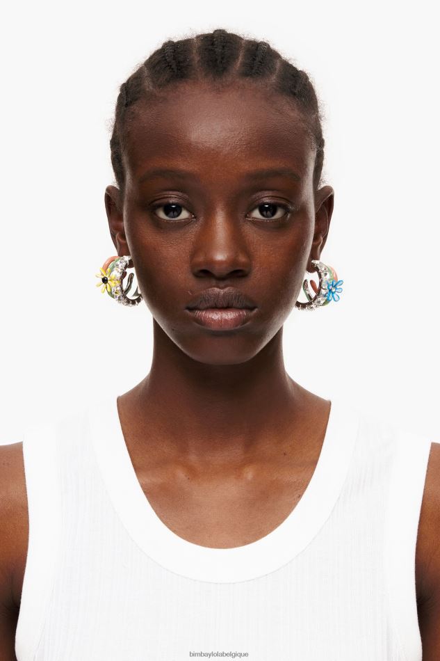accessoires Bimba Y Lola boucles d'oreilles créoles maxi fleurs multicolore HV4486675