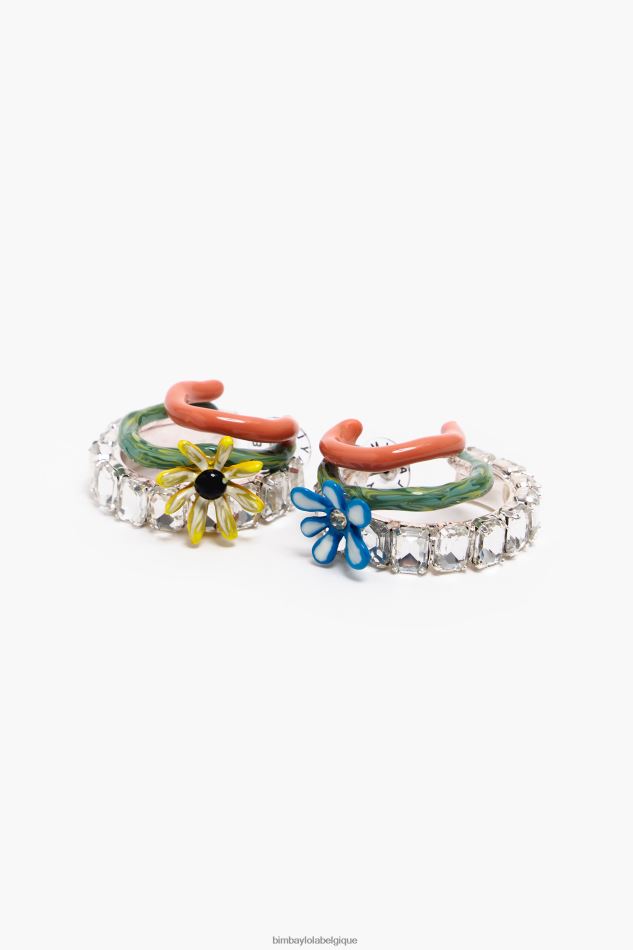 accessoires Bimba Y Lola boucles d'oreilles créoles maxi fleurs multicolore HV4486675